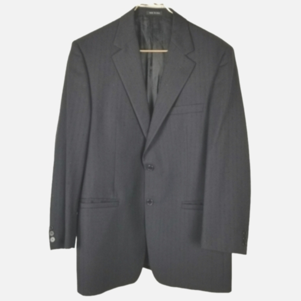 Versace Classic V2 Mens Wool Blazer Black EU 50 US 40 Textured Stripe Made Italy